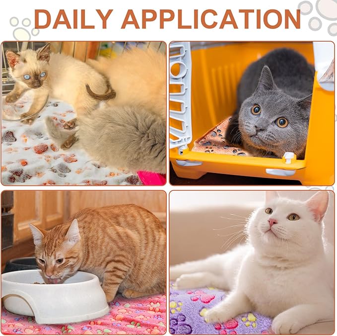 Tatuo 4 Pcs Dog Blanket Pet Puppy Blanket Puppy Teething Toys Paw Print Fleece Blanket for Pet Cat Soft Warm Sleep Mat Guinea Pig Cage Blanket(Midwest (24 x 47 Inch),White, Coffee, Pink, Purple)