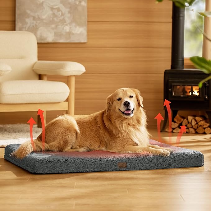 Bedsure XL Dog Bed for Large Dogs - Self Warming Orthopedic Dog Beds with Removable Washable Cover, Egg Foam Pet Bed Mat, Ashen Grey