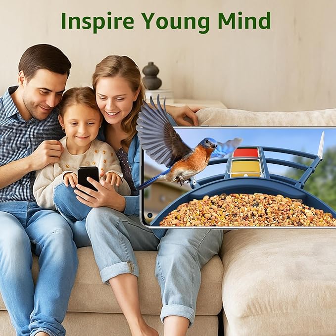 PeckCam® Smart Bird Feeder with Camera 2K HD Auto Detect & Notify, AI Identify 10000+ Birds Camera with Solar Panel 5 Perch Attachments Wireless Outdoor Birdwatching Gift for Birds Lover, Blue