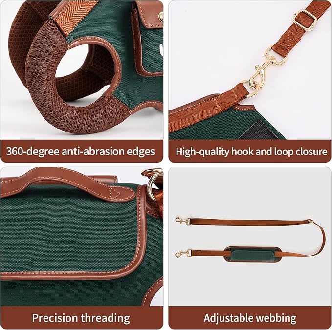 Dog Lift Harness Dog Carrier Dog VES Harness Adjustable Dog Leash with Small Puppy Treat Bag(Green,S)