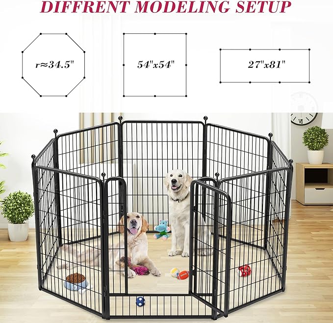 Dog Playpen 40 inch 8 Panels Dog Fence Outdoor for Yard Indoor Dog Pen for Large/Medium/Small Dogs, Heavy Duty Metal Puppy Playpen with Door Portable Pet Fence for RV Camping Yard