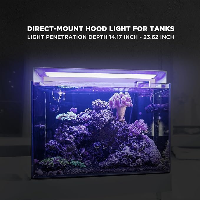 ONF Flat One+ 24 in 24/7 Cycle Aquarium Light, Blue White Full Spectrum Colorfull LED Light, Fish Tank Light Brightness Dimmable & Color Temperature APP Controlled, Sunrise & Sunset Hood Style