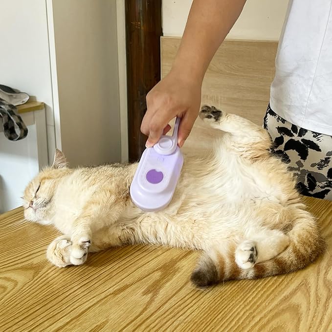 Enhanced 3-in-1 Cat Steam Brush With Larger Spray Misting, Long Steamy Comb for undercoat Shedding, Hair Removal & Cleaning, Water Brush for Indoor Long Hair Cat, Dog, Rabbit (Purple)