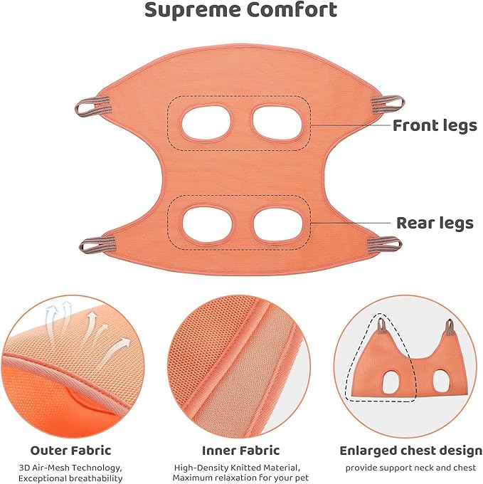 Dog Grooming Hammock | Pet Grooming Hammock Helper | Dog Grooming Harness with Nail Clippers/Nail Trimmers Nail File S-Hooks Strap Slings & Stainless-Steel Fur Comb | Size: L | Pink/Peach