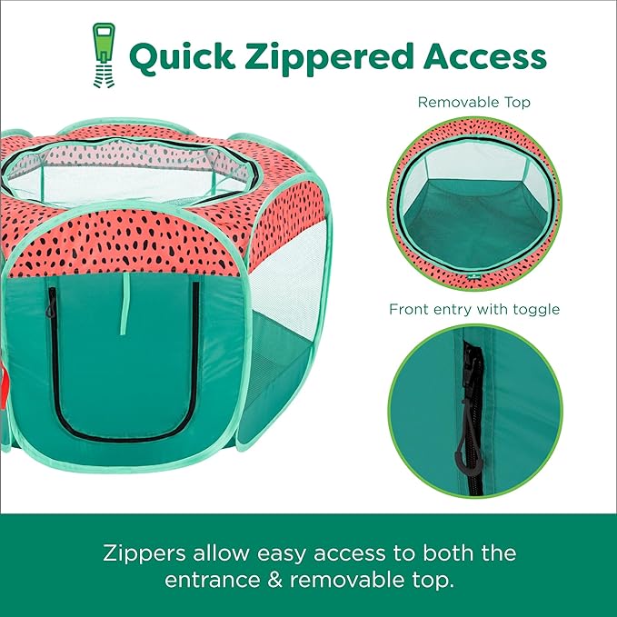 Furhaven Portable Dog Playpen Cat Tent, Pet Playground/Kennel Foldable Indoor Outdoor Zippered Puppy Crate - Green & Pink, Small
