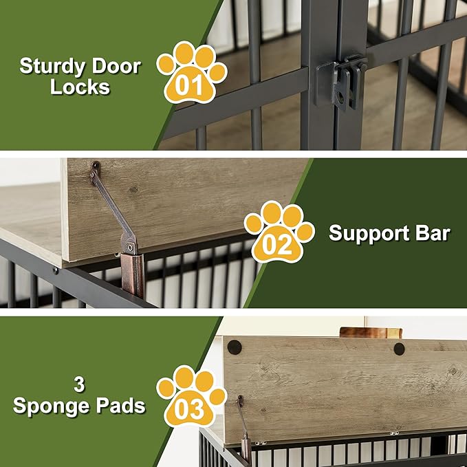 NicBex Dog Crate Furniture, 43.3" L Double Doors Flip-Top Kennel for Large Dogs, Grey