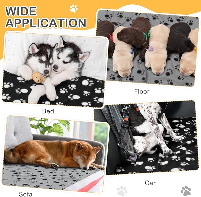 Tegeme 12 Pieces Fleece Blankets for Pets Dog Puppy Paw Print Cat Bedding Cover Blanket for Small Animals Pig Cage Liner Sleep Mat Pad Kitten Soft Warm(Classic Style,28 x 24 Inches)