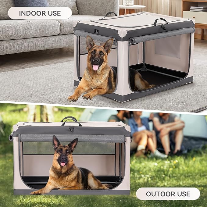 A4Pet Portable Dog Crate, Soft Dog Crate - 40 Inch Adjustable Stainless Steel Frame, Lightweight, Durable and Foldable Crate with 3-Door, Collapsible Dog Kennel