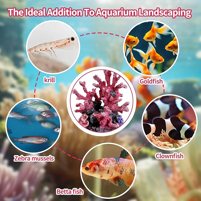 PINVNBY Aquarium Coral Reef Decor, Artificial Aquarium Coral Ornament Fish Cave Hideout Artificial Aquarium Plants Artificial Resin Fish Tank Accessories for Aquarium Landscaping (Pink)