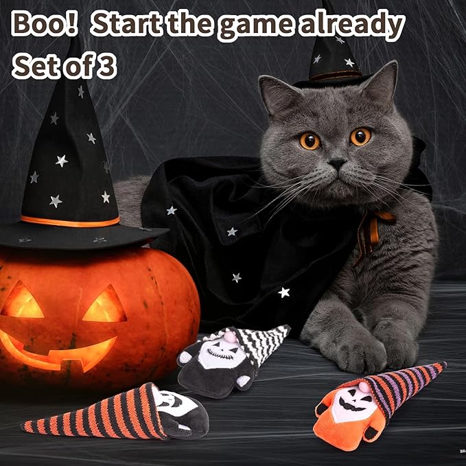 Retro Shaw Cat Toys, Halloween Gnomes 3Pcs, Crinkle Sound Catnip Toys for Indoor Cats Kitten, Interactive Cat Nip Chew Kitty Kicker Toy for All Pet Breeds