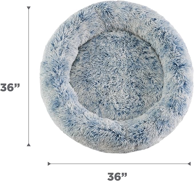 Best Friends by Sheri Original Calming Donut Dog and Cat Bed, Shag Faux Fur, Denim Blue, (36in x 36in) - Anxiety Relief for Pets Up to 100 lbs