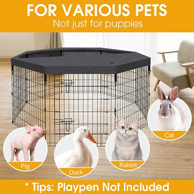 Dog Pet Playpen 8 Panel 24 Inch Top Cover for Small Medium Pets Indoor Outdoor (Only Cover,Playpen Not Included)(Black Top Cover)
