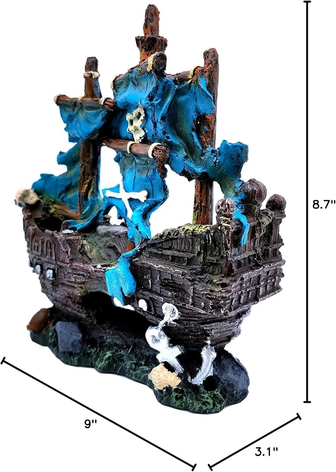 M2cbridge Antique Roman Column Ruins European Castle Aquarium Decorations Fish Tank Hideout Rocks (Blue Pirate Shipwreck)