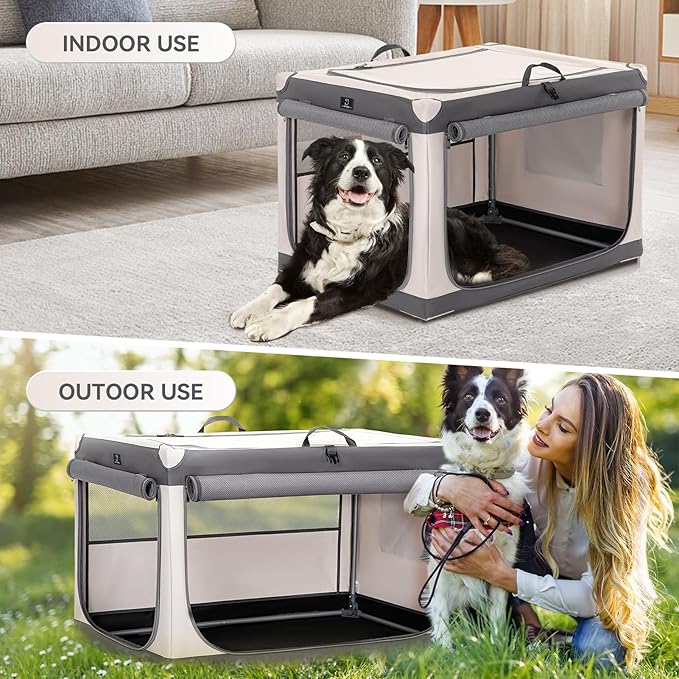 A4Pet Collapsible Dog Crate, Portable Dog Crate - 36 Inch Adjustable Stainless Steel Frame, Lightweight, Durable and Foldable Crate with 3-Door, Soft Sided Dog Kennel