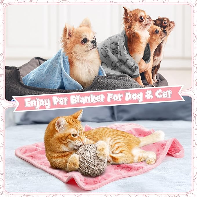Tegeme 12 Pieces Pet Blanket Soft Fleece Dog Fluffy Doggie Warm Felt Throw Spring Cute Paw Print Puppy Kitten Sleep Mat Bed Covers for Cat(23 x 16 Inch,Multicolor)