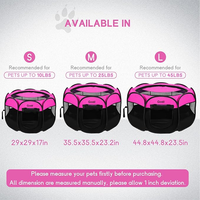 Portable Large Pet Cat Playpen for Indoor Outdoor Cats, Foldable Big Dog Playpen Tent Kennel Crate with Cover Enclosed for House Puppy Travel Camping (Large Size, Pink)