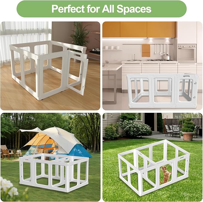 Acrylic Small Dog Playpen with Door, Clear Pet Play Pen Indoor, Easy Assemble Puppy Fence for Kitten Rabbit Small Animals, Plastic Bunny Kennel Cage Play Yard Portable Outdoor, White 8PCS