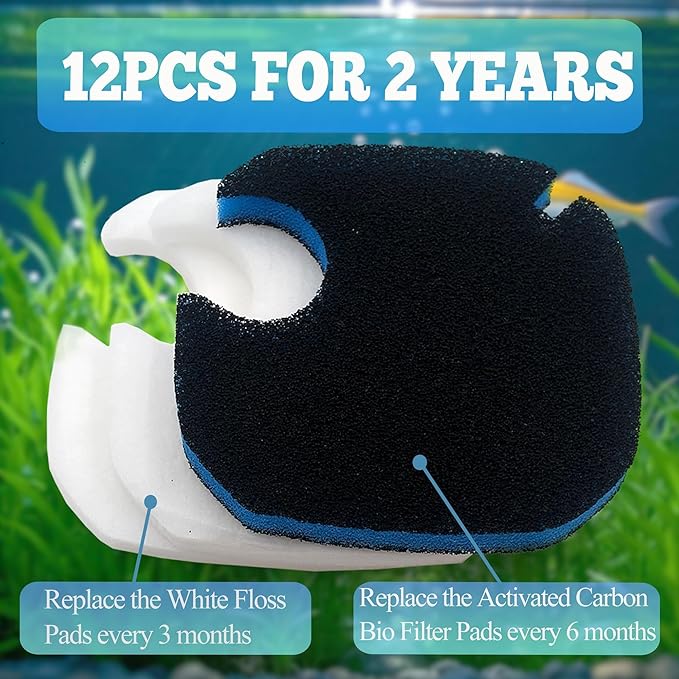 NEWKE 12 Pack Upgraded Canister Filter Pads for AMOSIJOY 172/225/265GPH Aquarium External Filter, Replacement Pads for PONDFORSE Canister Filter (4 3in1 Coarse Filter Pads & 8 White Floss)