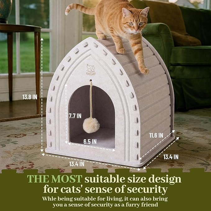 Apasiri Cat House for Indoor Cats: Innovative Polyester Fiber Cat Bed Cave, Sturdy and Scratch-Resistant, Compatible with Heating Pads. Original Castle Design_he Ultimate Gift for Your Feline Friend