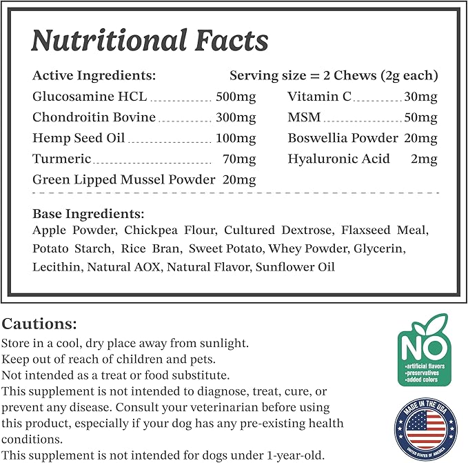 Selly_ Den Hip & Joint Support for Dogs Chicken Flavor Soft Chew Supplement Glucosamine, Chondroitin & MSM for Mobility & Joint Health Made in USA 90 Count, 6.5 Oz
