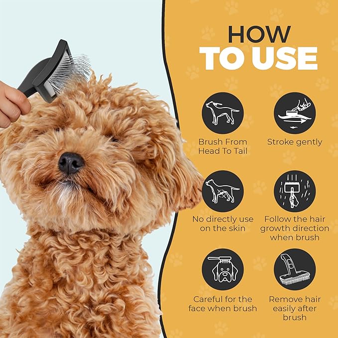 PawsltlveShine Dog Slicker Brush - Grooming Brush for Poodles, Golden Doodle, Labradoodles - Long Hair Dog Brush - Grooming, Dematting, Deshedding - Black, Large