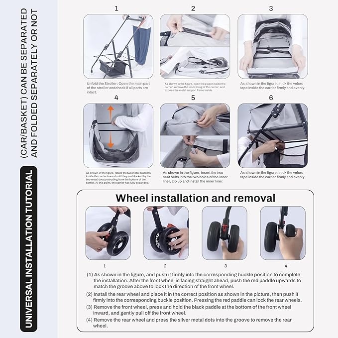 Pet Stroller,3-in-1 Folding Dog Stroller,Multifunction Dog Cat Jogger Stroller,4 Wheel Foldable Pet Stroller with Detachable Carrier Storage Basket&Storage Bag for Medium Small Dogs Cats