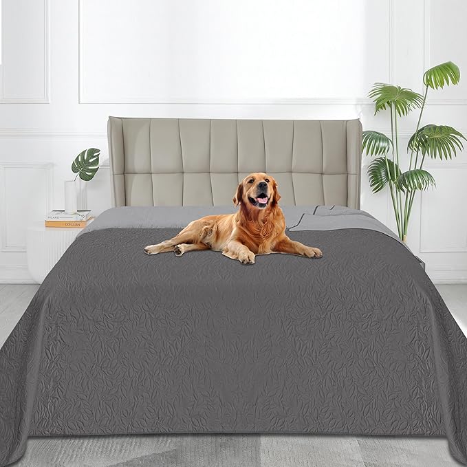 Easy-Going Waterproof Dog Bed Cover Reversible Leak Proof Pet Blanket Replacement Mat for Furniture Washable Couch Cover Sofa Cover for Dogs Cat(82x102 Inch, Gray/Light Gray)