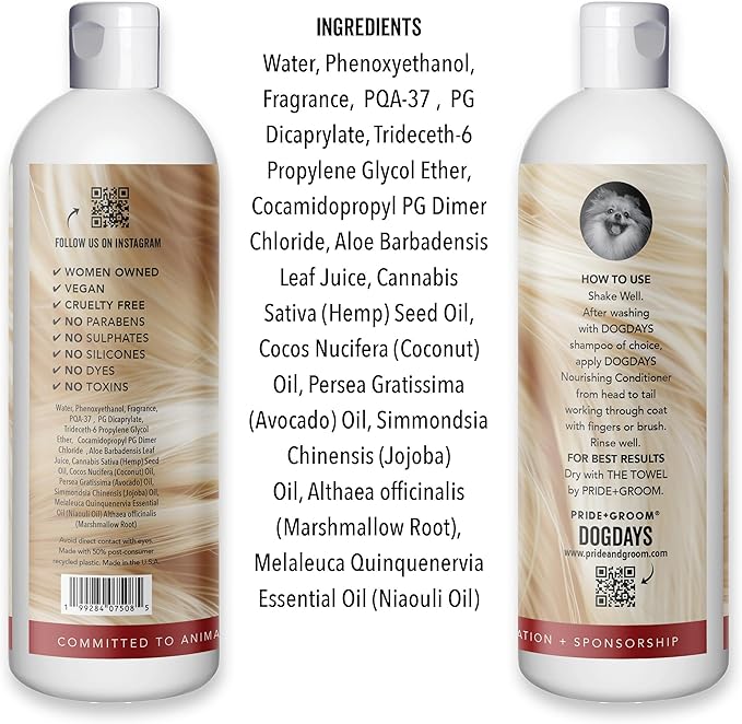 Pride and Groom DogDays Nourishing Dog Conditioner | Tearless, Hypoallergenic Formula for Allergies, Itching & Dry Skin | Natural Detangler for Dogs | Extends Life of Dog Groom | 16 oz