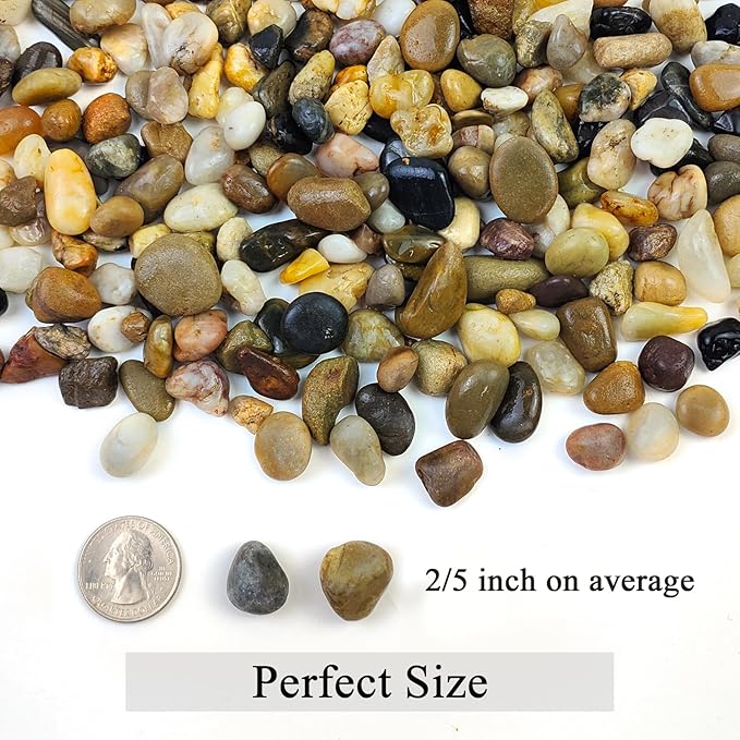 20 lbs Pea Gravel Pebbles for Indoor Plants, 2/5 Inch Mixed Color River Rocks for Aquarium, Succulent, Vase, Bonsai, Garden, Plant Soil Cover and Outdoor Landscaping Rocks