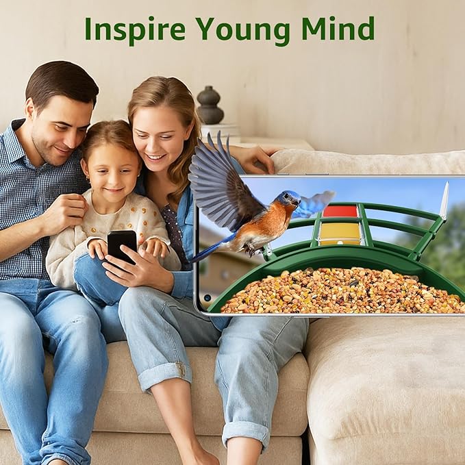 PeckCam® Smart Bird Feeder with Camera 2K HD Auto Detect & Notify, AI Identify 10000+ Birds Camera with Solar Panel 5 Perch Attachments Wireless Outdoor Birdwatching Gift for Birds Lover, Green