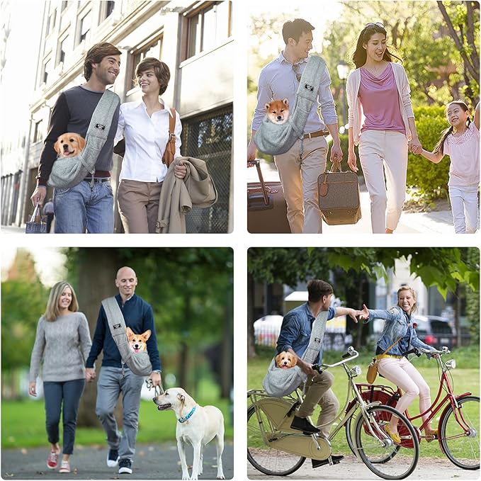 Dog and Cat Sling Carrier, Dog Carrier with Adjustable Opening Strap, Travel Bag for Small Dogs and Cats, Outdoor Travel Sling Carriers (Grey)