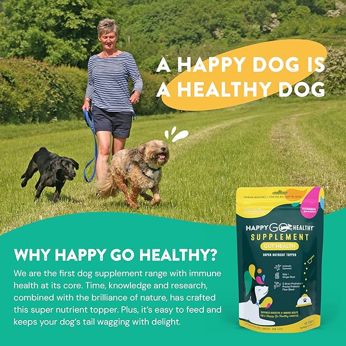 Dog Gut Health Probiotics Supplement | Improves Digestive Health and Immune System Support for Dogs and Puppies | All Natural Ingredients Tasty Kibble Dog Food Topper | 60 Count Pack