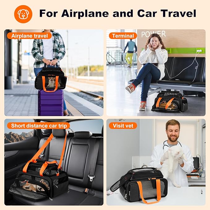 17x12x8.3 TSA Approved Expandable pet Carrier for Extra-Small Dog Under 6-8 lbs,Small-Medium cat Under 10 lbs,for jetblue and Other Airlines only Have 8.5'' Height Space underseat