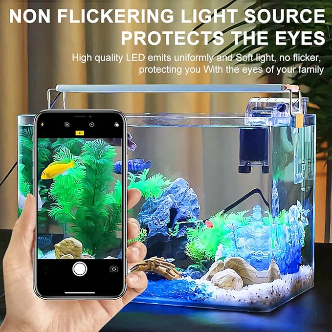 LED Aquarium Light, Full Spectrum Fish Tank Lighting, Ultra-Thin 1cm Design, 6-Row Blue & White LEDs, No Flicker, High Efficiency Cooling for 18.9-21.9in Fish Tanks (18.9inch)