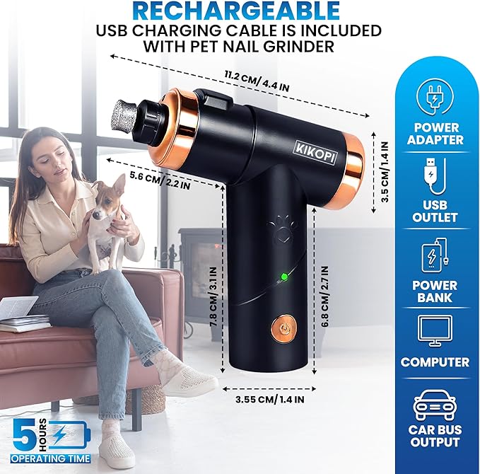 Dog Nail Grinder with LED Light, Extremely Quiet Electric Pet Nail Trimmer, 2-Speed, Rechargeable Lithium Ion Battery, Small Medium Large Dogs & Cats Nail & Claw Grooming Nail Filer