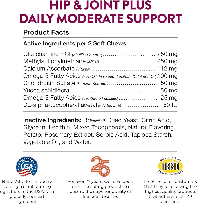 NaturVet Hip & Joint Plus Soft Chew (Bag) 120 ct