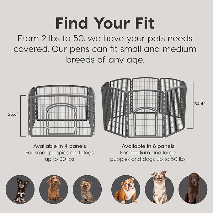 IRIS USA Puppy Playpen Dog Playpen Fence Enclosure with Dog Gate Door - Indoor Pet Playpen - 4 or 8 Panel