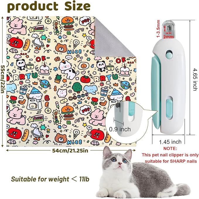 Cat Wrap for Grooming, Self-Adhesive Cat Swaddle Wrap with Nail Clipper, Soft Calming Pet Blanket Anti-Escape Grooming Bag for Cats and Dogs Up to 11lbs (Animal 2)