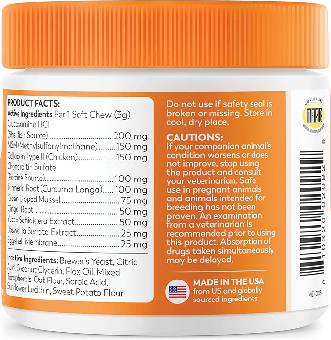 Dr. Harvey's Hip & Joint Soft Chews for Dogs, Daily Mobility Supplement Chewable Bites for Dogs with Glucosamine, Chondroitin & MSM, Green Lipped Mussel, Chicken Flavor (90 Chews)