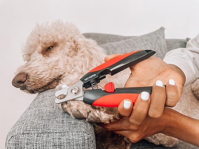 Tuff Pupper Dog Nail Clipper | Bonus Free Nail File | Razor Sharp Stainless Steel Blades | Protective Safety Guard Prevents Over-Cutting | Sturdy Non Slip Handles for Safe Grooming | Medium Large Dogs