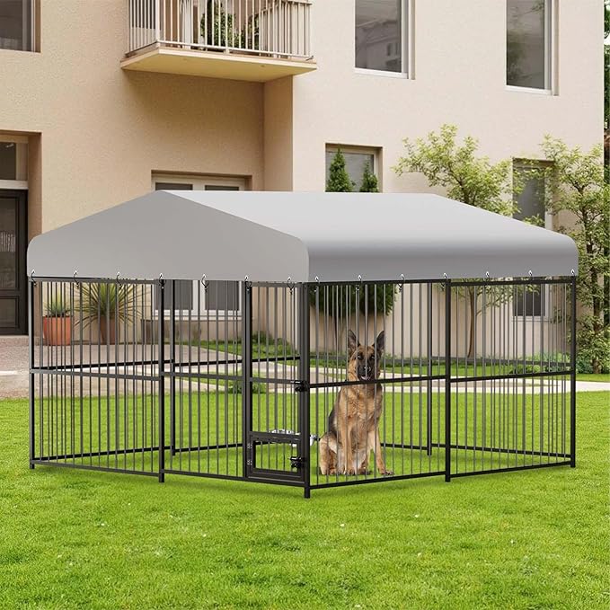 10x10x6FT Large Dog Kennel Outside Dog Playpen Outdoor Dog Enclosures with UV-Resistant Waterproof Roof Covered Dog House Outdoor,Lock,for Medium and Large Dogs,Easy Assembly