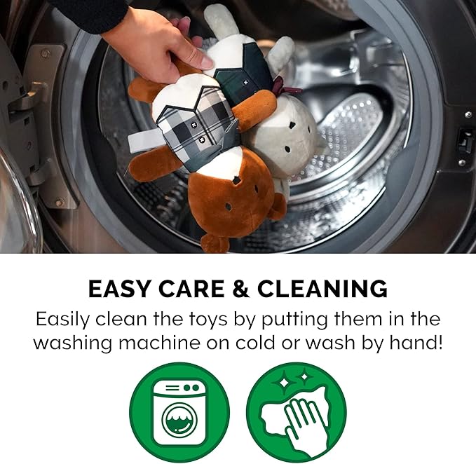 Furhaven 2-Pack Squeaky Plush Dog Toys for Small/Medium Dogs, Washable w/ Ruff Stuff Reinforcement - Dapper Dandies Woodland Collection - Bear/Squirrel, Set of 2