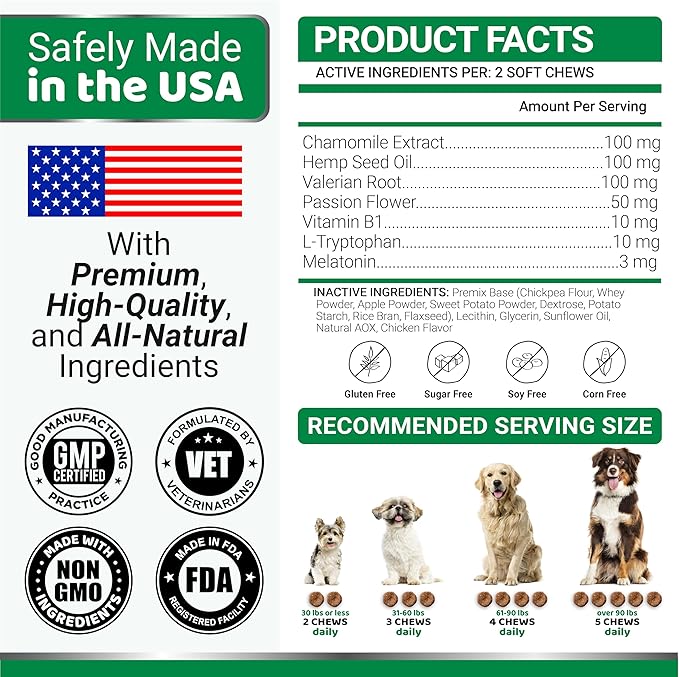 YUMA'S Advanced Calming Chews for Dogs - Hemp Dog Calming Chews - 70 Treats - Anxiety Relief Treats - Hemp Oil - Separation Aid, Stress, Hip and Joint Supplement for Canine Health Support