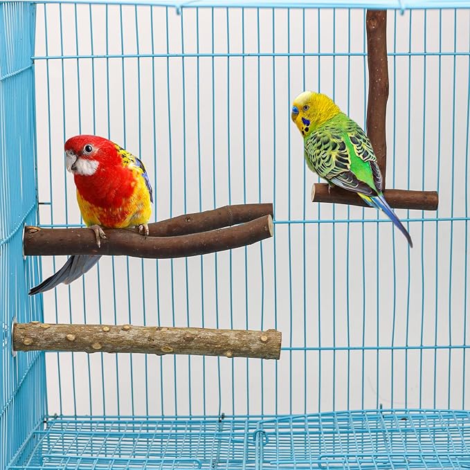 Bird Perch 5PCS Natural Wood Stand Parrot Toy and 1PC Bird Rope Perches for Parrots, Cockatiels, Parakeets, Budgie,Finches