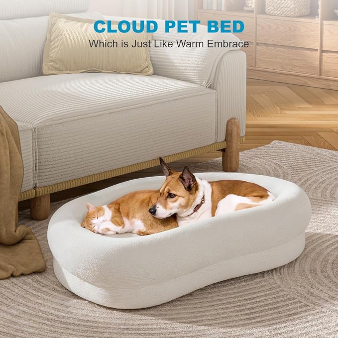 Cute White Dog Beds for Small and Medium Dogs, 43 x 24 x 10 inch Bolstered Cat Bed with Velvet Removable & Washable Cover