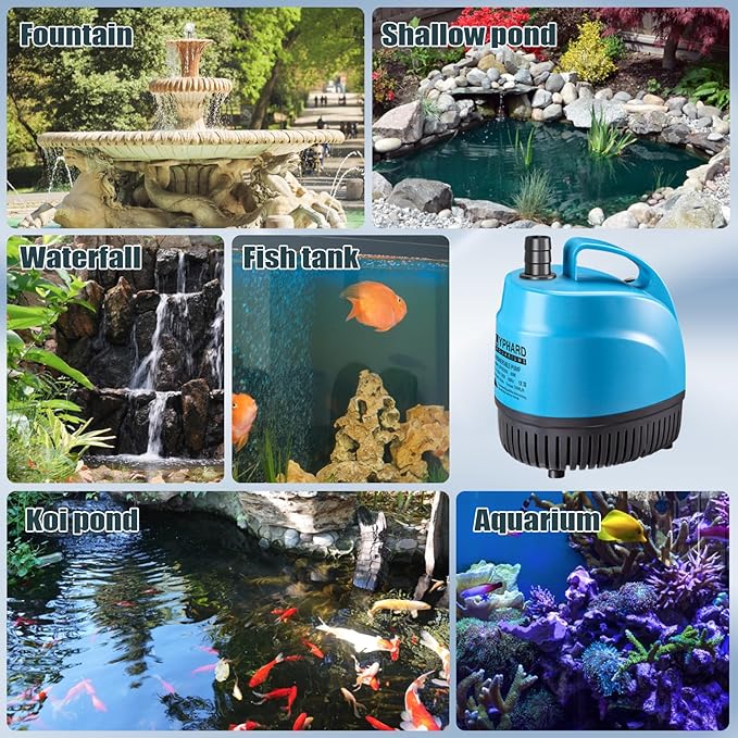 LYPHARD AQUARIUMS 85W Submersible Water Pump, 872GPH High Lift 10.8ft Aquarium Pumps for Fish Tank, Pond, Fountain, Hydroponics, Waterfall