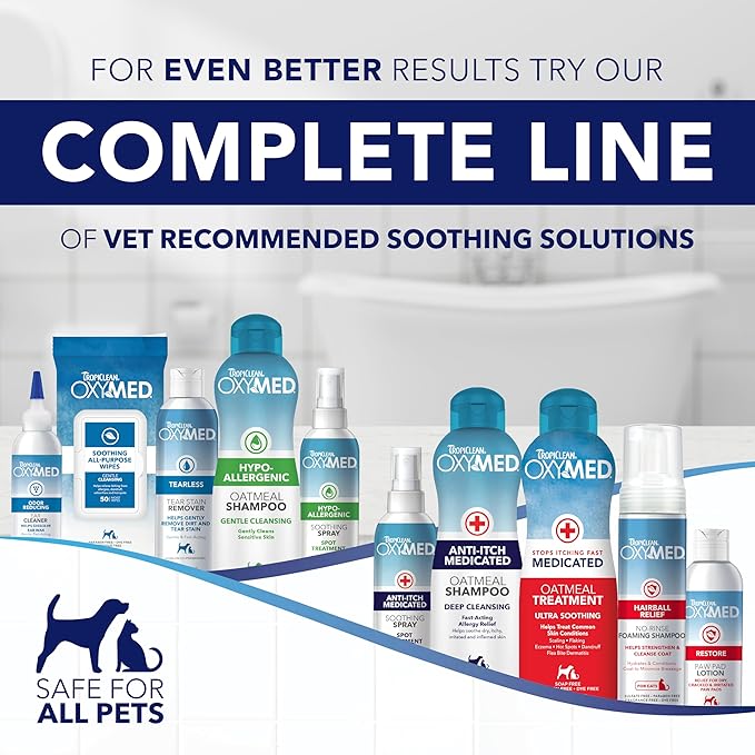 TropiClean Oxymed Cat & Dog Medicated Shampoo for Itchy Skin and Oxymed Medicated Itch Relief Spray Set, Skin Soothing Oatmeal Shampoo for Dogs & Cats | Set of 2