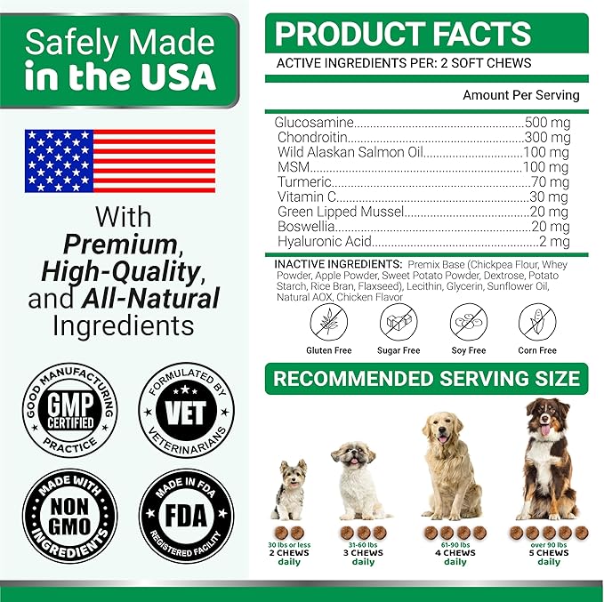 Glucosamine for Dogs - 240 Chews - Hip and Joint Supplement for Dogs - Advanced Glucosamine Chondroitin Treats with MSM - Joint Pain Relief - Large & Small Breed - Mobility Support - Made in USA