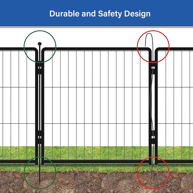 Dog Playpen for Indoor & Outdoor Use Heavy-Duty Metal Pet Fence with Ground Stakes, Rounded Ball Tops for Safety, Stable & Foldable Design, Easy to Assemble 24 inch 12 Panels