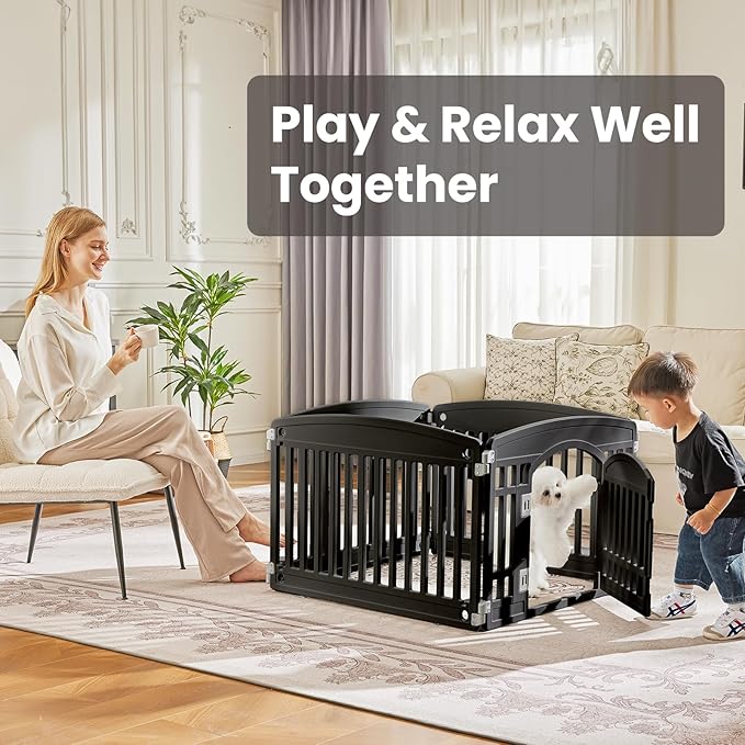 Dog Playpen 4-Panel 24" | Safe & Secure Indoor/Outdoor Pet Fence | Folding & Portable |35 x 35 x 24IN, Ideal for Small to Medium Dogs | Easy to Clean ï¼_lackï¼